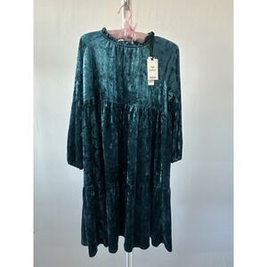 NWT! Danna Belle Girl's Teal Velour Tiered Dress, Sz 12Y (b35)